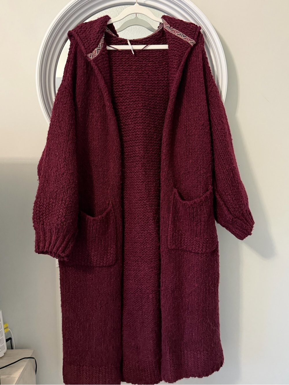 Free People Long Hooded Knit Cardigan - Burgundy